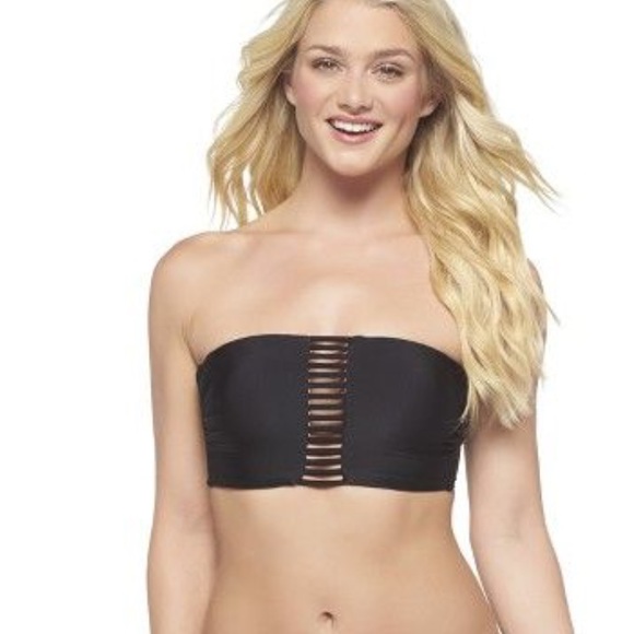 black strapless swim top